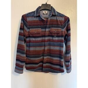 Vissla Mens SmallFlannel Jacket Button Down Blue/Red Stripes Front Pockets